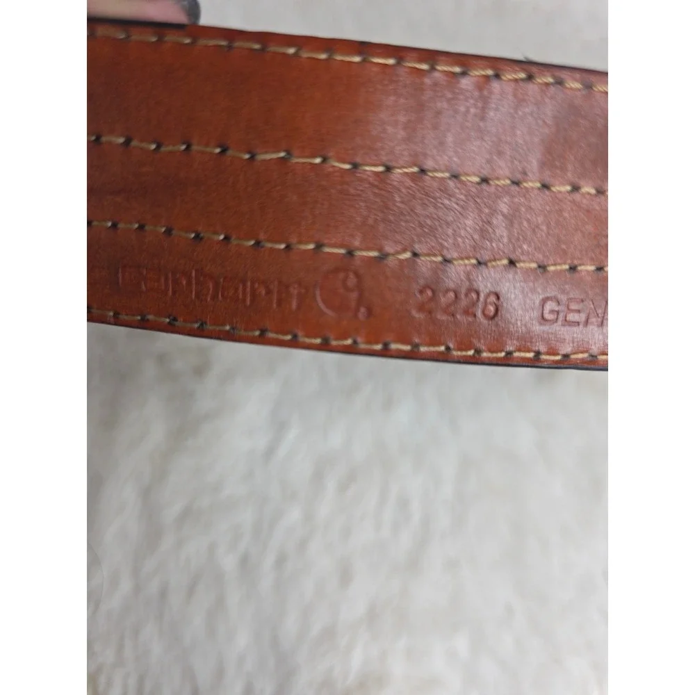 Carhartt Vintage M's Brown Genuine Leather Canvas Camo Belt Sz‎ 36 Triple Stitch